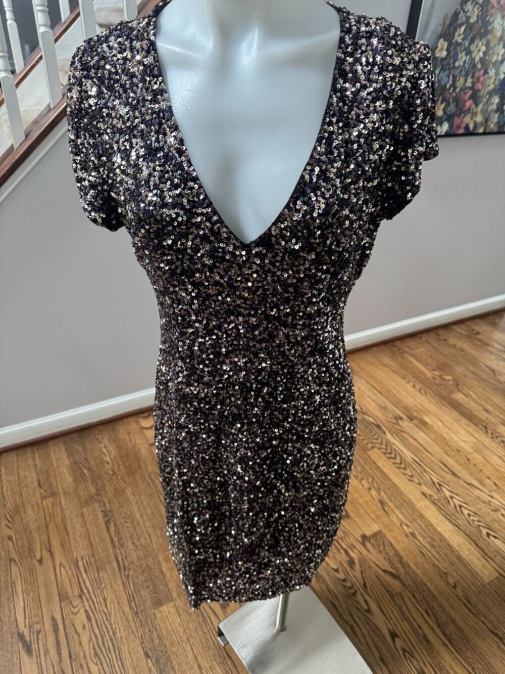 PARKER Black Label 100% Silk Serena Sequin Embellished Cocktail Dress 10